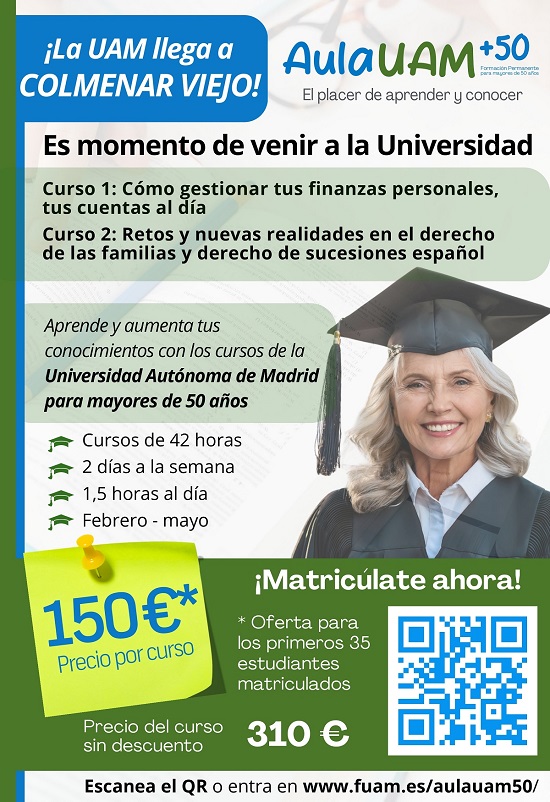 Inscripciones para nuevos para cursos del Aula UAM+50 de Colmenar Viejo